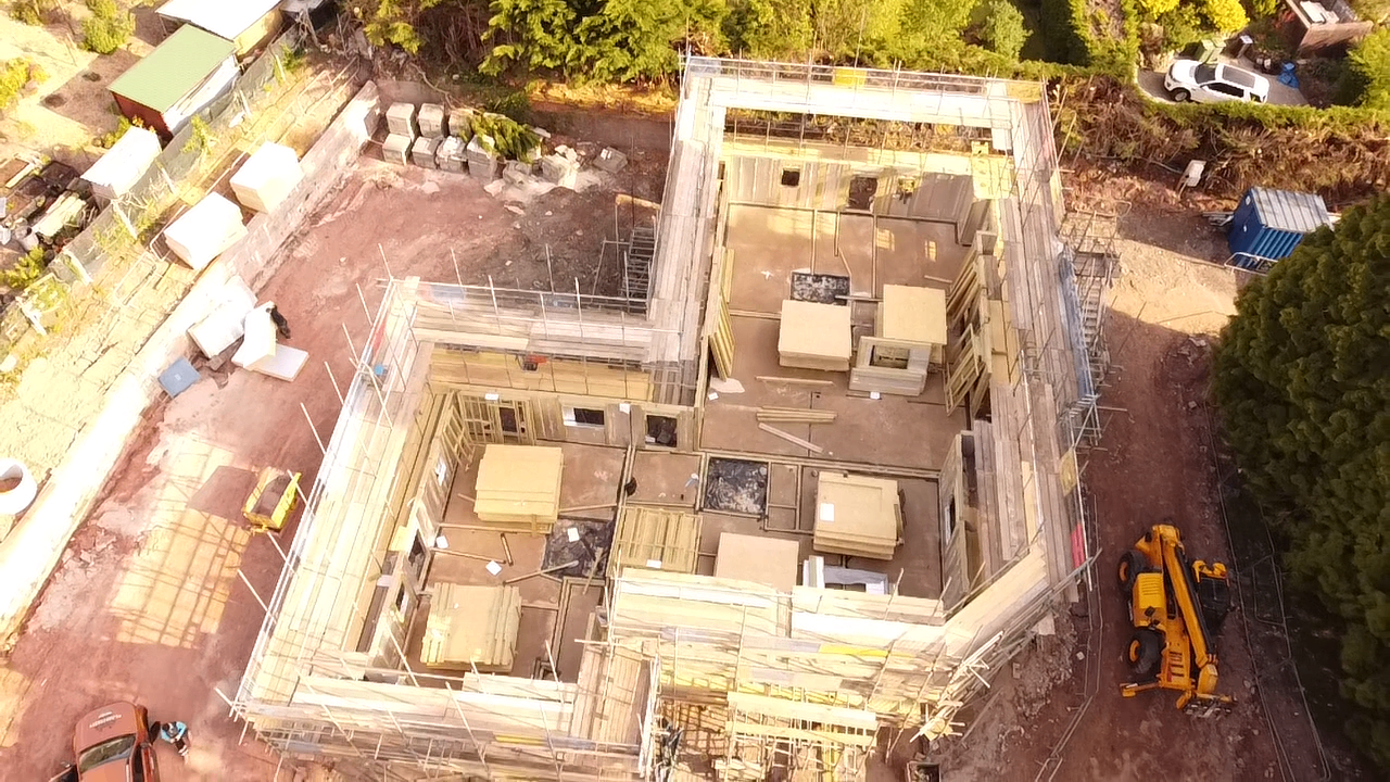 Aerial view of flats block under construction at Greenway
